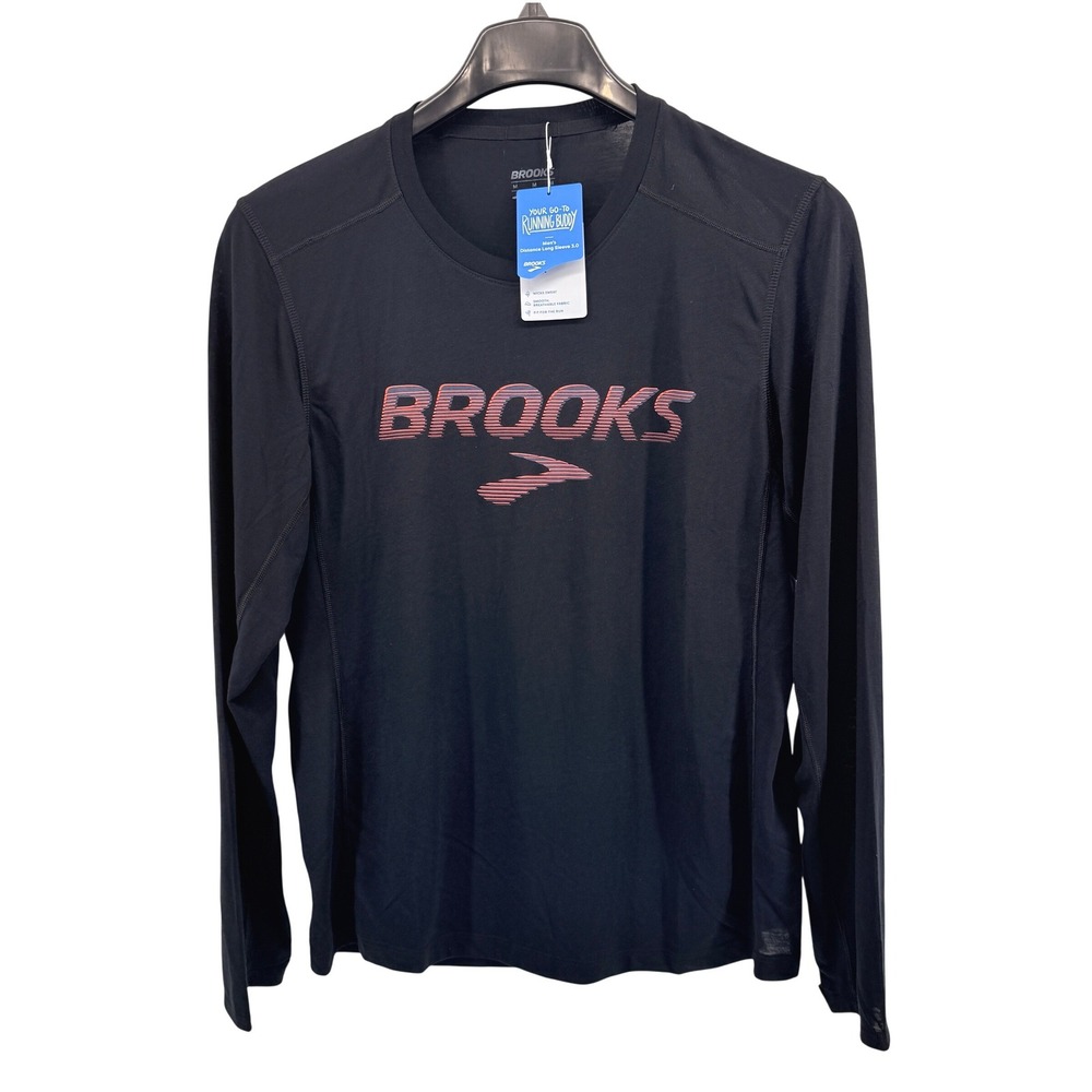 NEW Brooks Distance Long Sleeve 3.0 Mens Medium Running Shirt Black Thumbholes